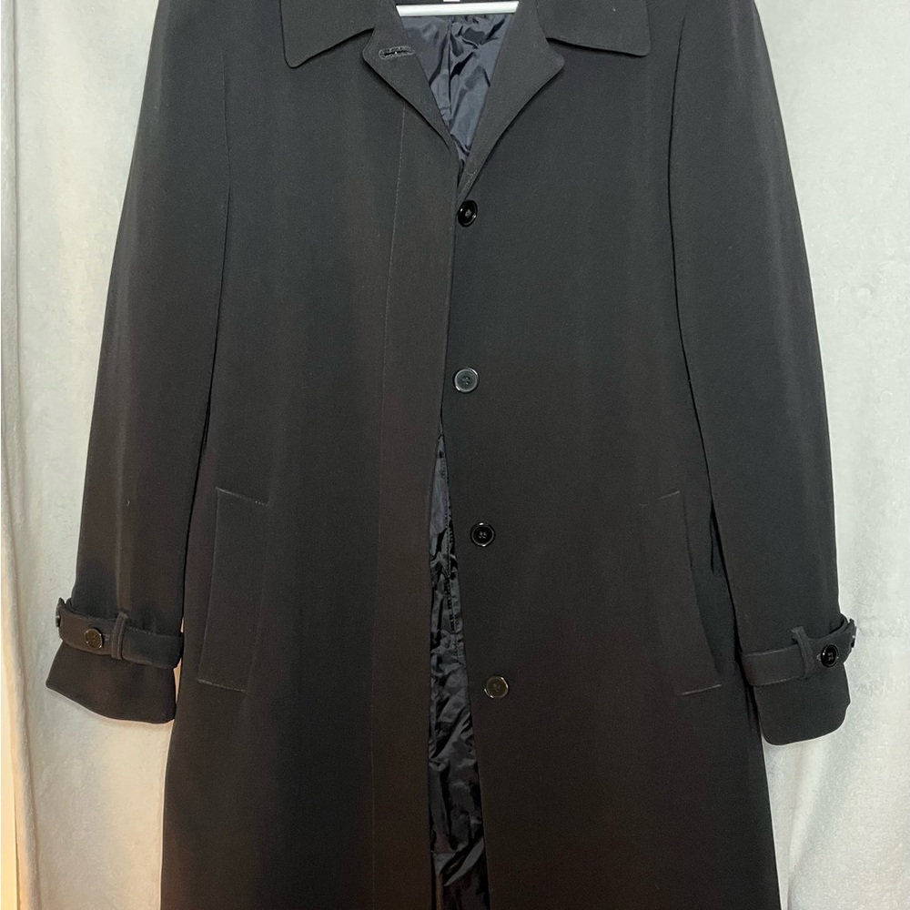 Larry Levine Black Trench Coat with Notched Lapel
